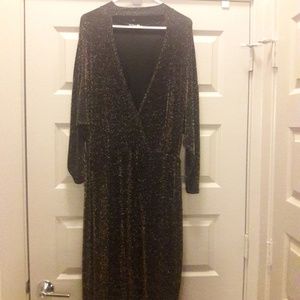 Metallic high neck deep plunge body on dress